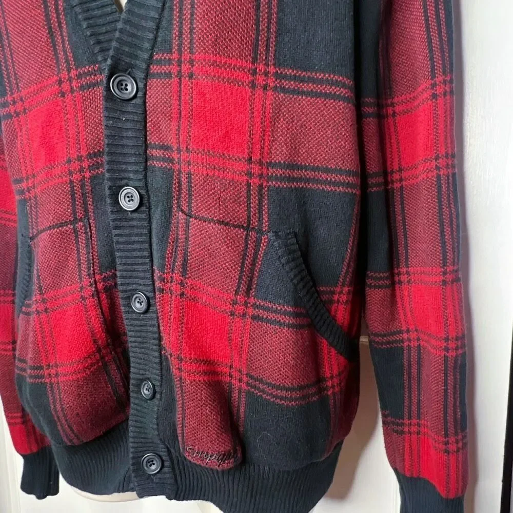 Empyre Red/black Checkered Button Down Cardigan Sweater Size Medium